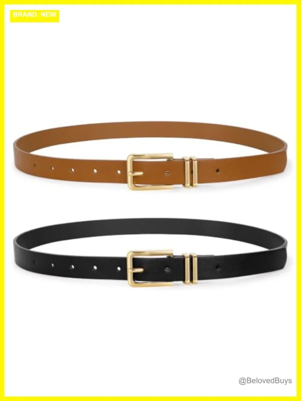 2 Pack Faux Leather Skinny Belt Women Thin Waist Belt Gold Buckle